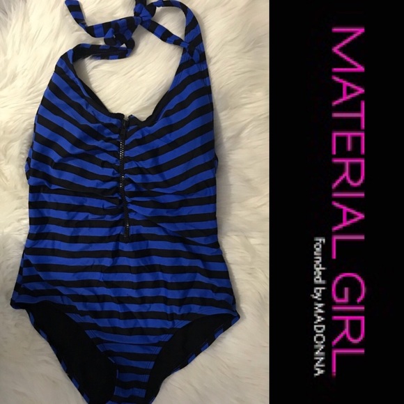 🖤💙 Material Girl Black & Blue Striped Swim Suit - Picture 1 of 5